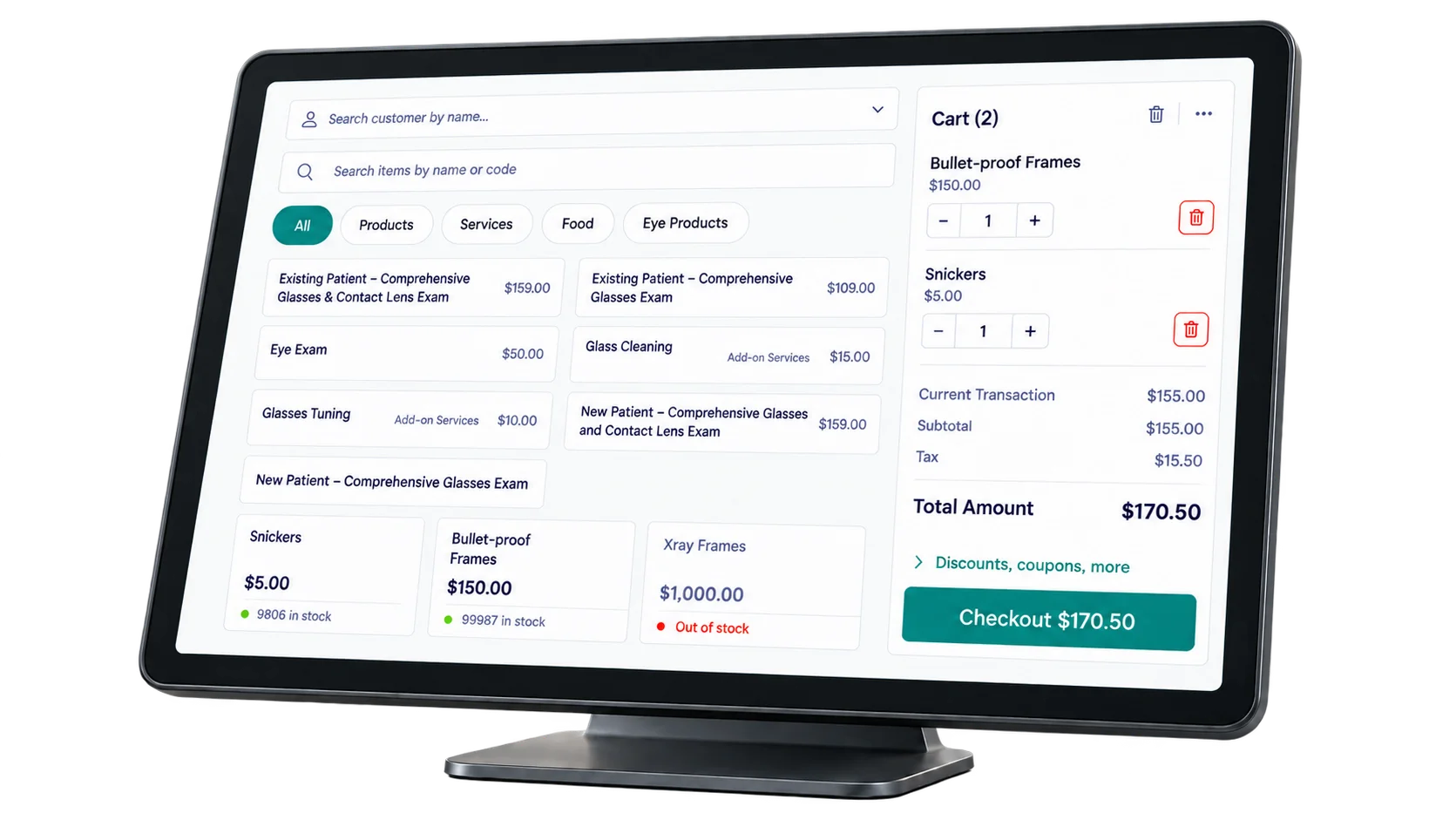 Touch Point of Sale checkout screen