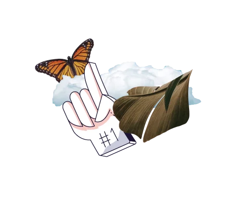 Stylized graphic of hand and a buterfly