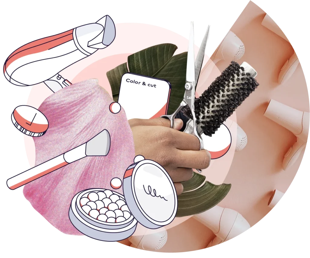 Stylized graphic shows tools of beauty salon
