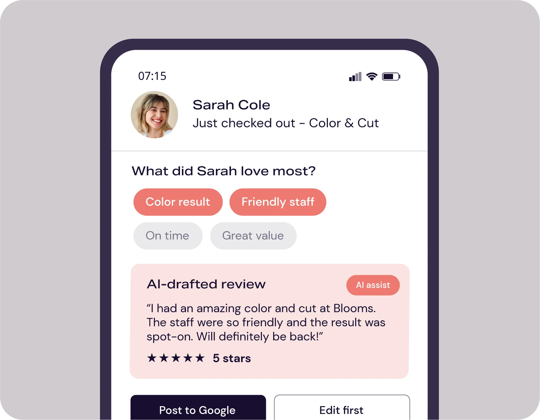 women leaving a glowing review
