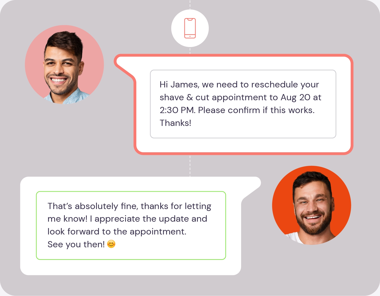 Service provider sending text to client to reschedule